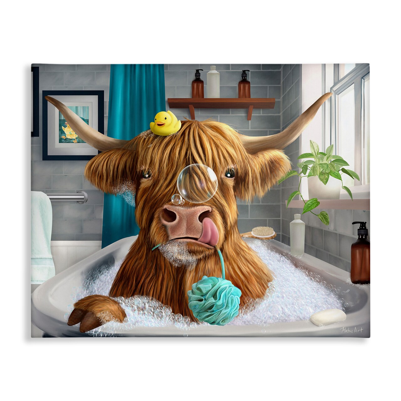 Stupell Industries Highland Cow Bubble Bath Canvas Wall Art Design by Mehu Art